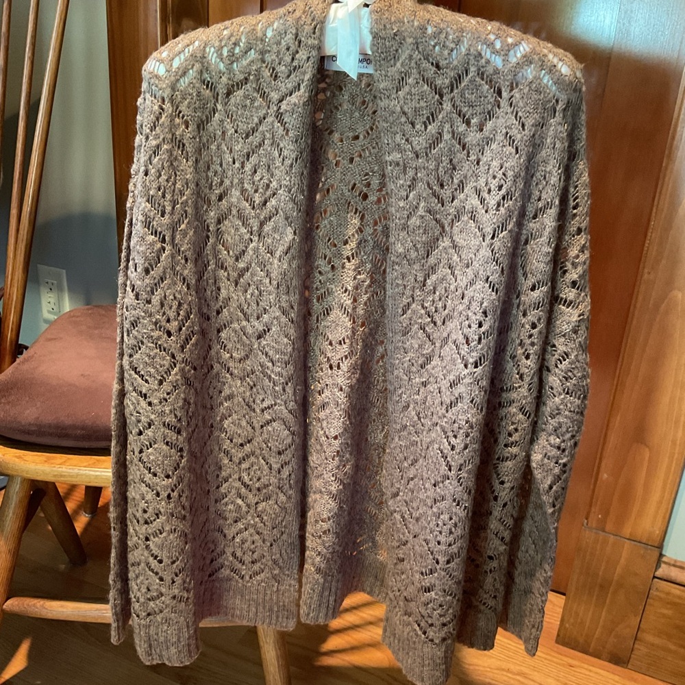Brown cardigan ⭐️ lace knit pattern ⭐️ open front ⭐️ XL ⭐️ 100% acrylic ⭐️ tan - Picture 5 of 5